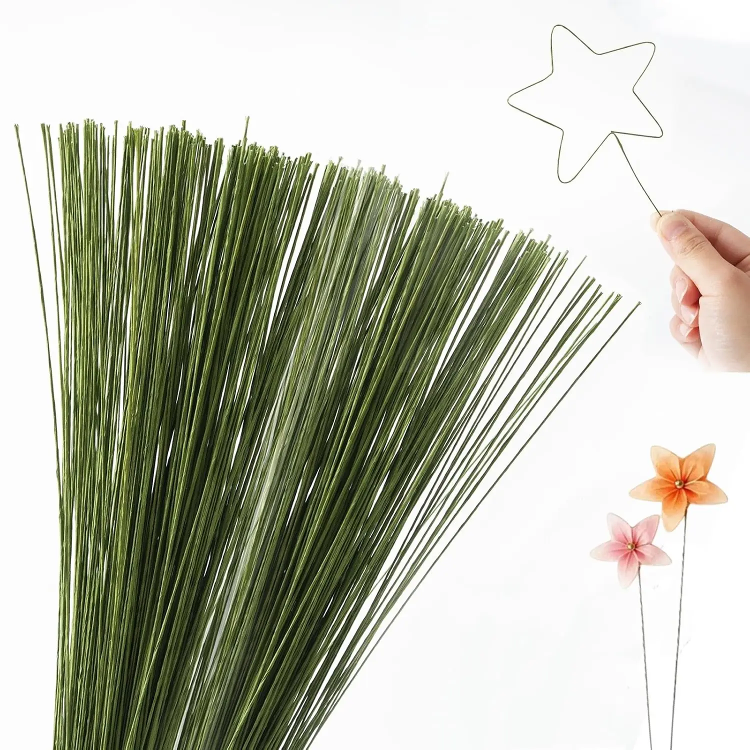 300 count 26 Gauge 0.017 Inch Ultra Thin Floral Wire, 14.17 Inches Extra Long Green Lightweight Floral Wires, Flexible Floral Wire Stems for Mini DIY Artificial , Small Crafts