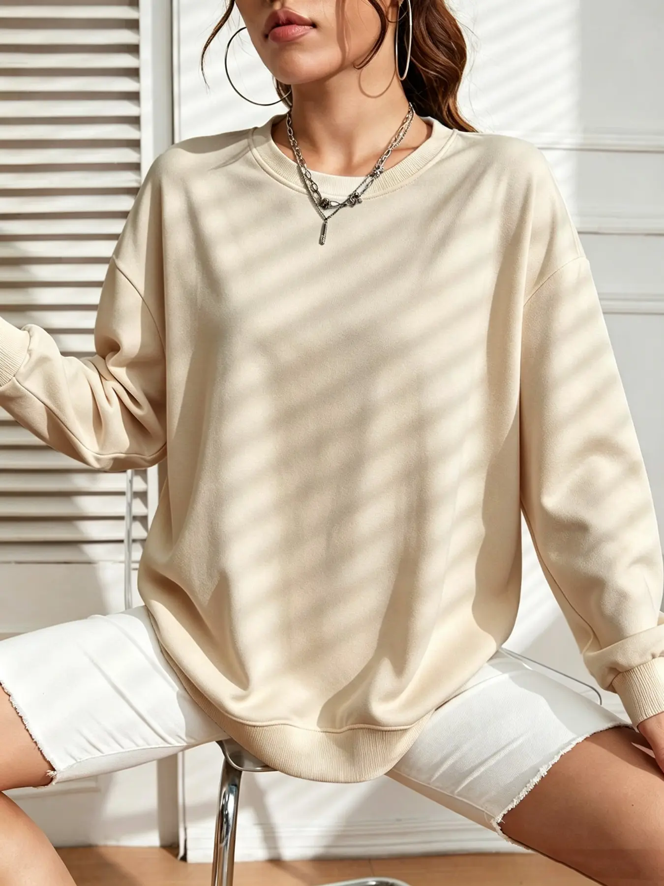 Women's Basic Solid Color Round Neck Long Sleeve Loose Fit Thicken Pullover, Comfortable Versatile Casual Sporty Top, Fall & Winter Fashion Women's Sweatshirt