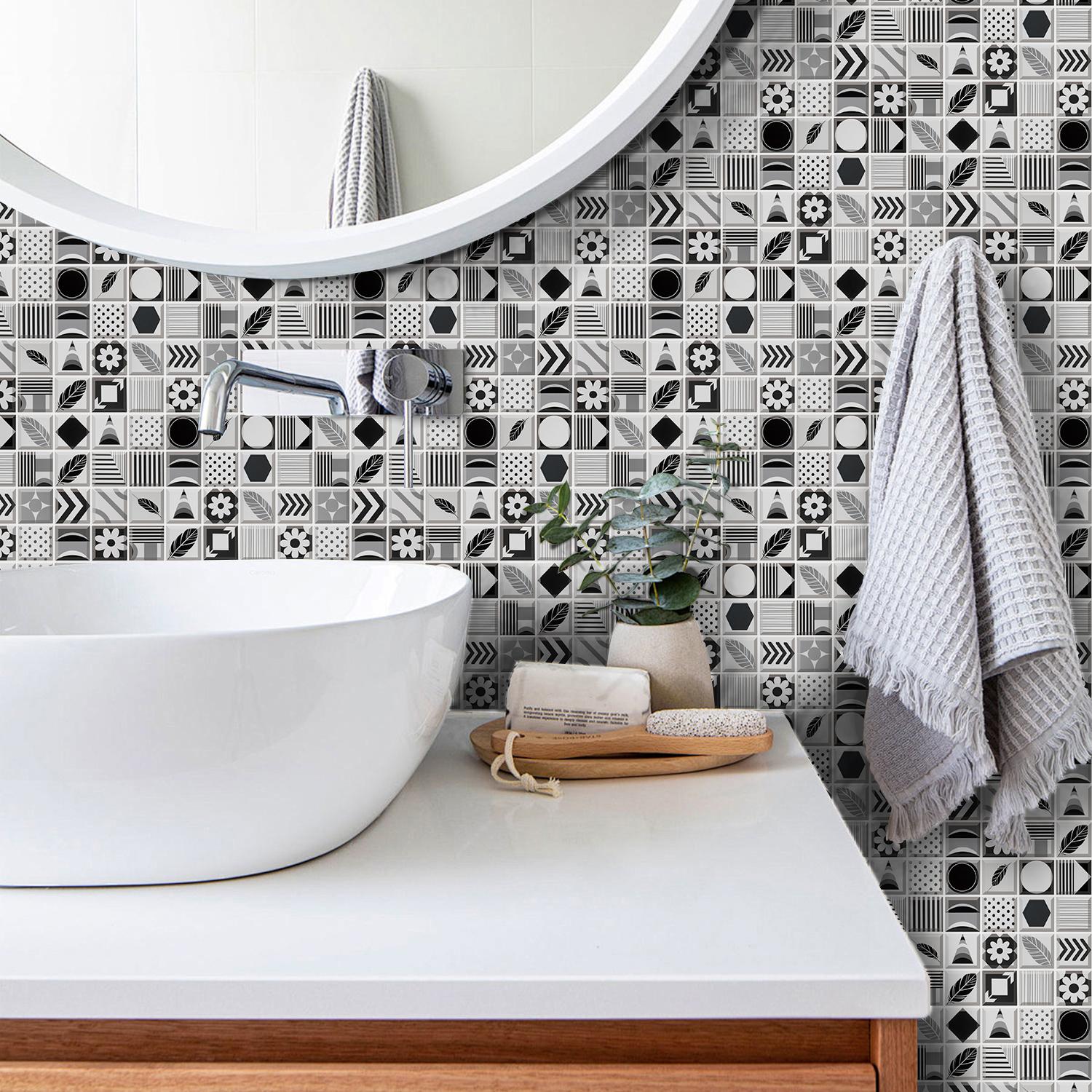 Geometric Pattern Tile Backsplash, Self-adhesive Removable Tile Backsplash, Waterproof & Oil-resistant Wall Decor for Kitchen & Bathroom