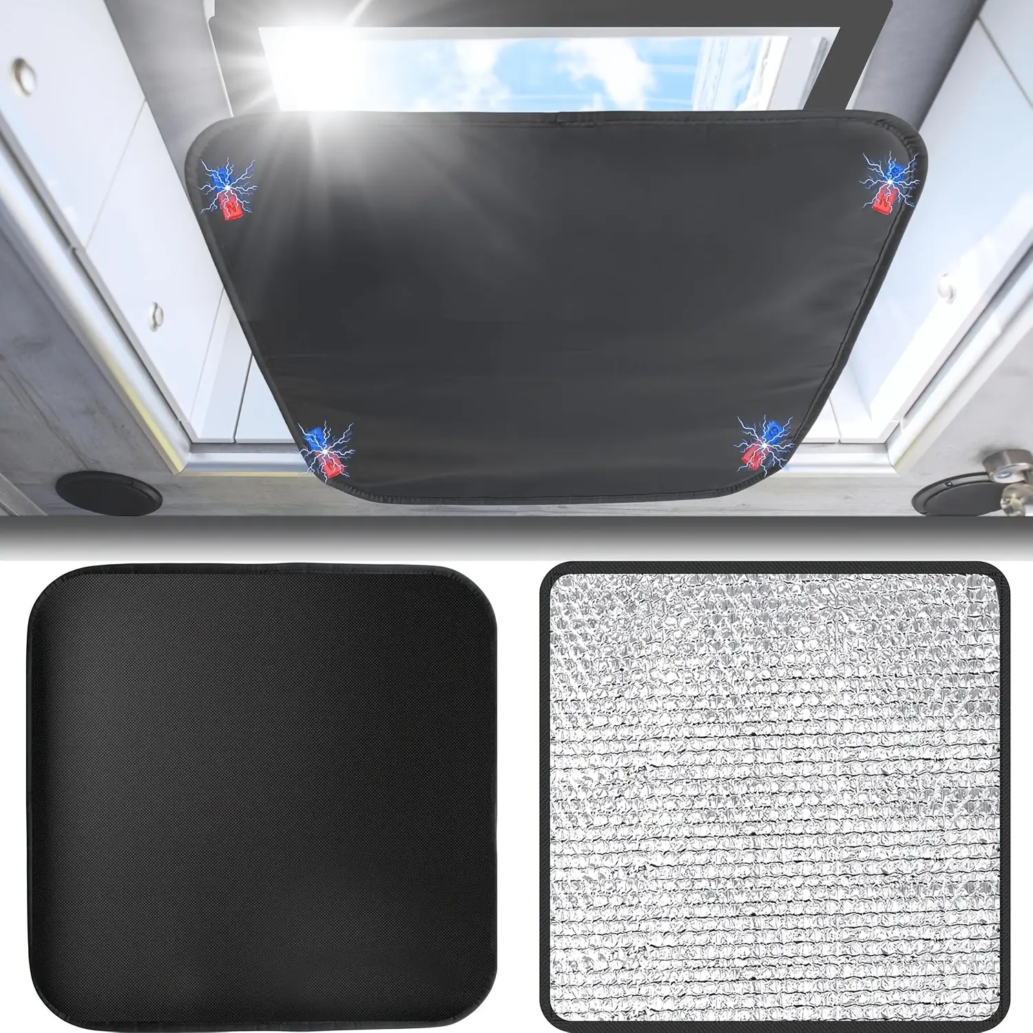 Magnetic RV Skylight Sun Shade 16“x16”, RV Roof Vent Skylight Insulator Cover, 3-Layer Insulation,Blocks UV Rays, Keeps Interior Cool, Easy Installation, Fits Camper, Trailer, Motorhome