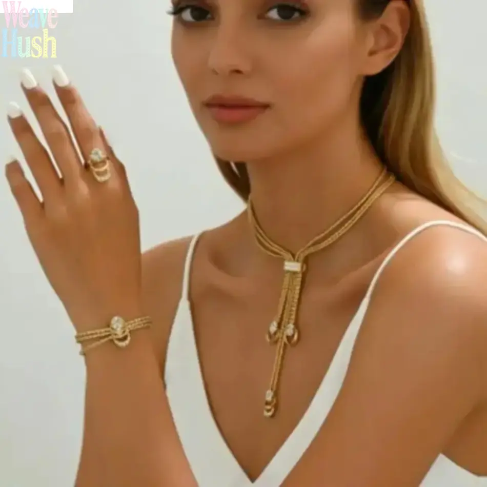 Dainty Minimalist Diamond‑Inlaid Jewelry Set, Daily‑Wear Jewelry Essentials, Necklace Earrings & Index‑Finger‑Ring Kit, Niche‑Style Collarbone‑Chain, Versatile Ornaments for Daily‑Wear, Office‑Outfits and Gifts‑for‑Her