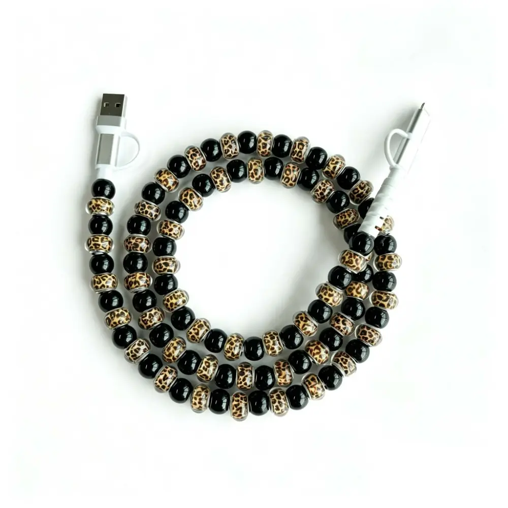 Trendy 4 in 1 Beaded Fast Charging Cable Acrylic Beaded Phone Fast Charge Cable Upgraded Alloy Connector Compatible with USB C and Lightning Devices 3 3ft Charger Cable Multiple Colors Ideal for Women Perfect Holiday Gift