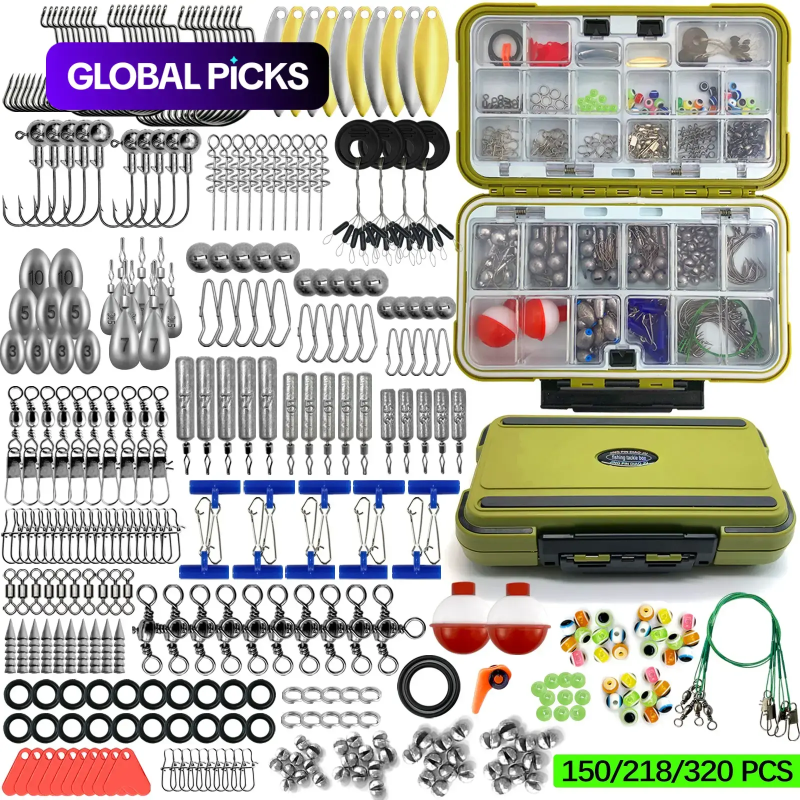 Fishing Accessories Kit Set, Fishing Gear Set, 150/218/320 Pcs, Tackle Box Included, Saltwater & Freshwater Use, Ideal for Travel & Outdoor Fishing, Outdoor Fishing Supplies, Fishing Equipment