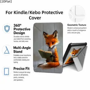 For Kindle/Kobo/Tolino Case, with stand Fox Reading A Book Pattern Fashion printed automatic wake-up/sleep/suction screen Kindle protective case, suitable for 2019 new Kindle 11th generation, Kindle 11th generation protective case (2022/2024 models), 6-in