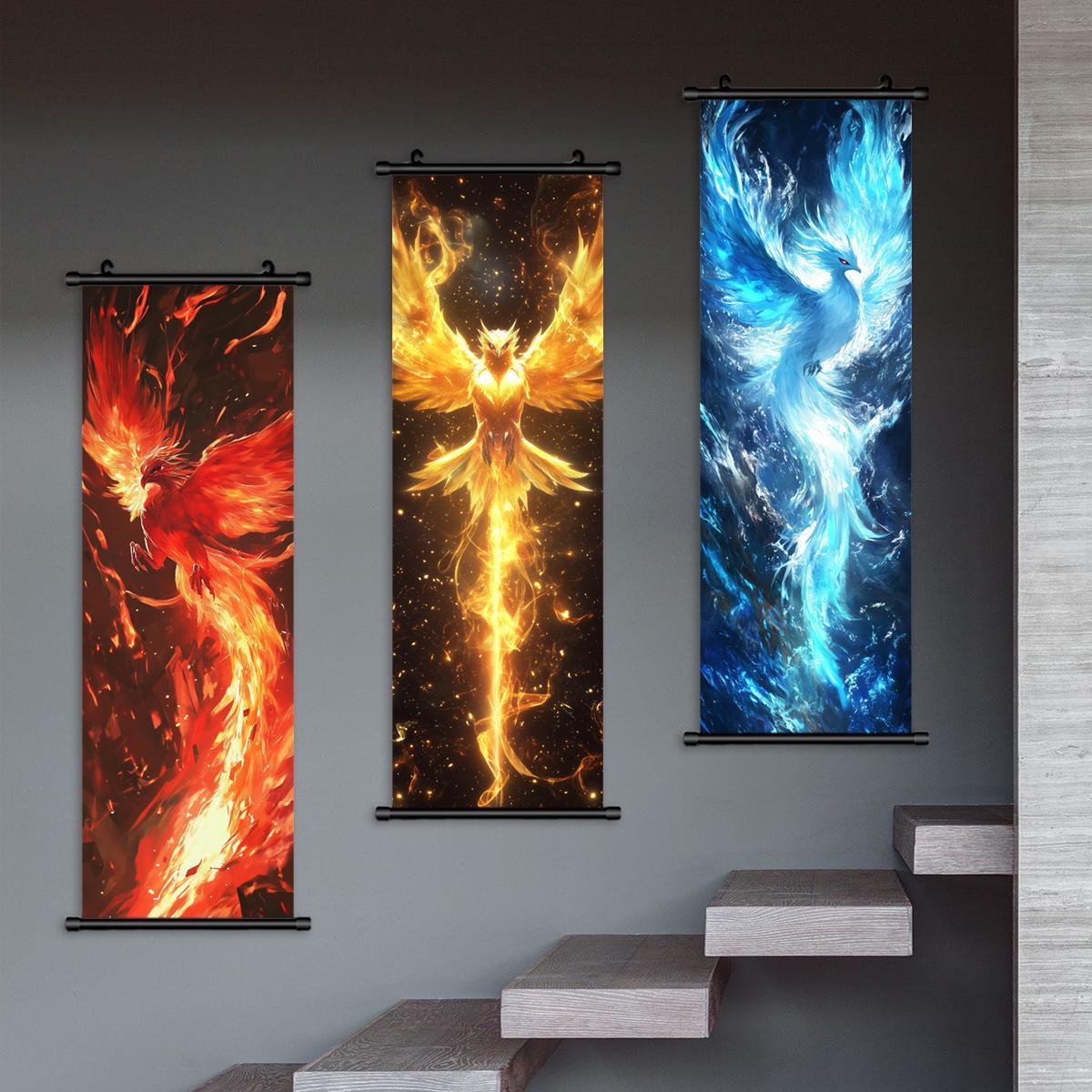 Creative Phoenix Pattern Wall Durable Decorative Tapestry Wall Mural, 3 Counts/set Modern Art Wall Decor, Wall Hanging Decor for Home Living Room Bedroom