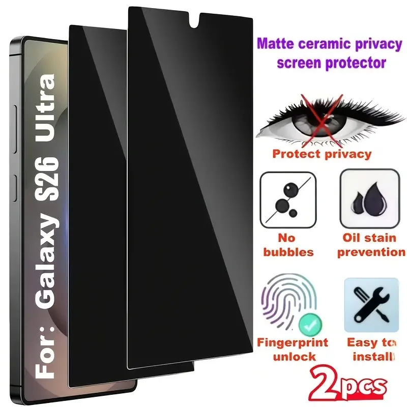 2pcs Matte Privacy Ceramic Screen Protector, Full Coverage, Anti-Spy, Privacy Shield, Easy Installation, Samsung Galaxy S26/s25/s24, High-Quality Film