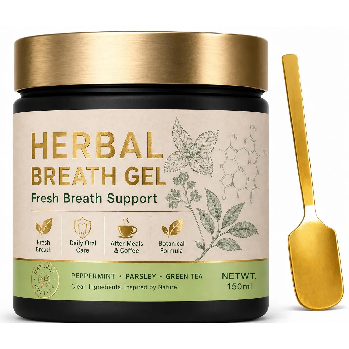 Breath Refreshing Oral Gel with Chlorophyllin, Green Tea & Parsley, Mint Flavor for Daily Adult Mouth Care, 150g Single Item
