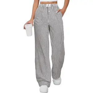 Women's Gingham Striped Pants - Casual Lounge Pajama Bottoms for Home Sleep Resort Wear