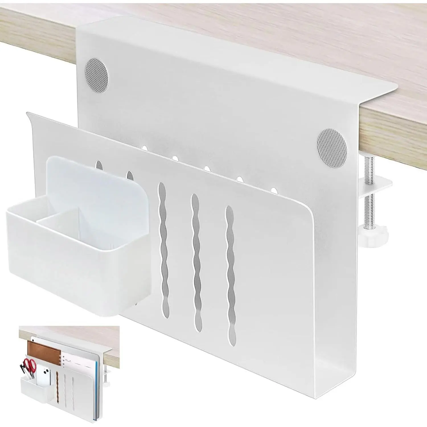 Desk Laptop Holder,Desk Side Storage, No Drill Standing Desk Accessories with Magnetic Pen Holder,Fits Flat Edge Tables 0.3" to 2.8",Back to School Supplies