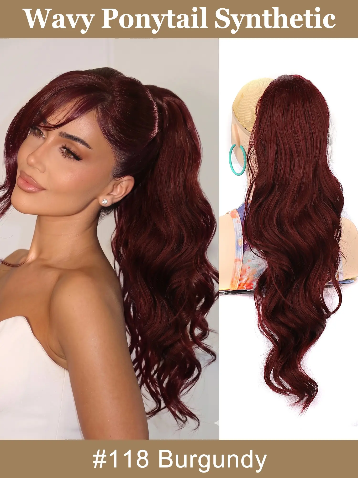 Ponytail Extension 24" Drawstring Ponytail Hair Extensions Wavy Curly Clip in Pony Tails Cute Hairpiece for Daily Use Synthetic Natural Black