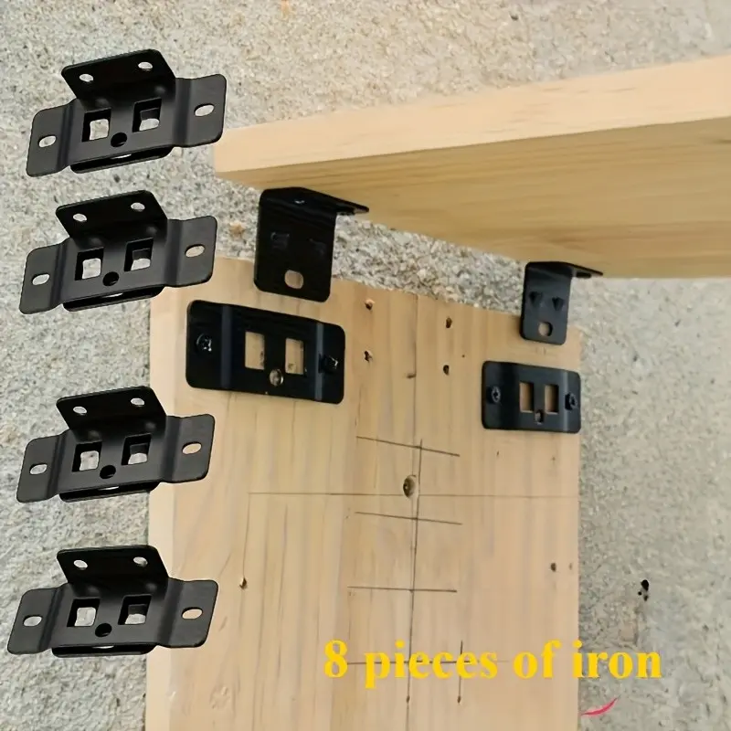 8pcs Metal Fixed Buckle 2-In-1 Insert Plates, L-Shape 90 Degree Furniture Shelf Connector Brackets, Easy Installation, Home Decoration