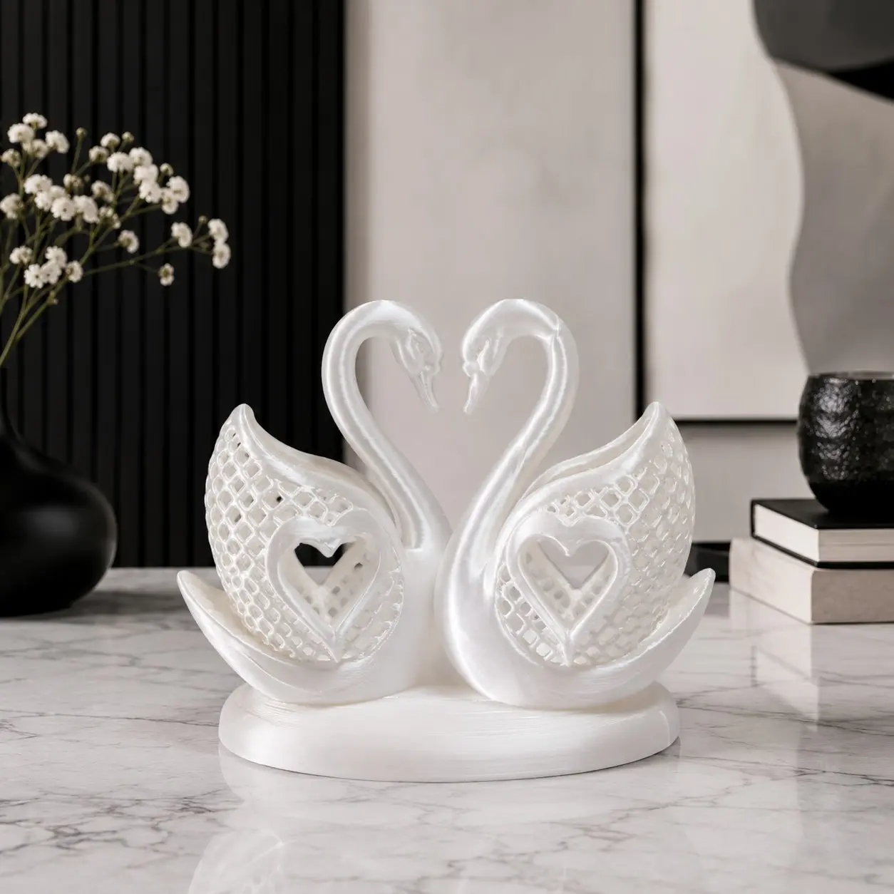 Romantic Swan Heart Ornament, Couple Decor Figurine Statue for Living Room, Bedroom, Desk, Wedding Gift, Home Decoration, Valentine's Day, Christmas