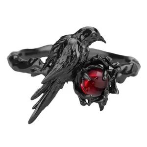 Fashion Love and Deepspace Black Raven Ring Red Zircon Adjustable Sylus Crow Cosplay Ring Jewelry Merch Artisan Rings Props Gift