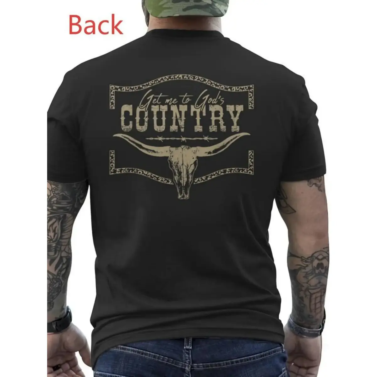 Men'S Western Bull Head Pattern T-Shirt - Suitable for Rural Music Ranch Daily Casual Wear, All-Season Breathable Crew Neck Short Sleeves Top