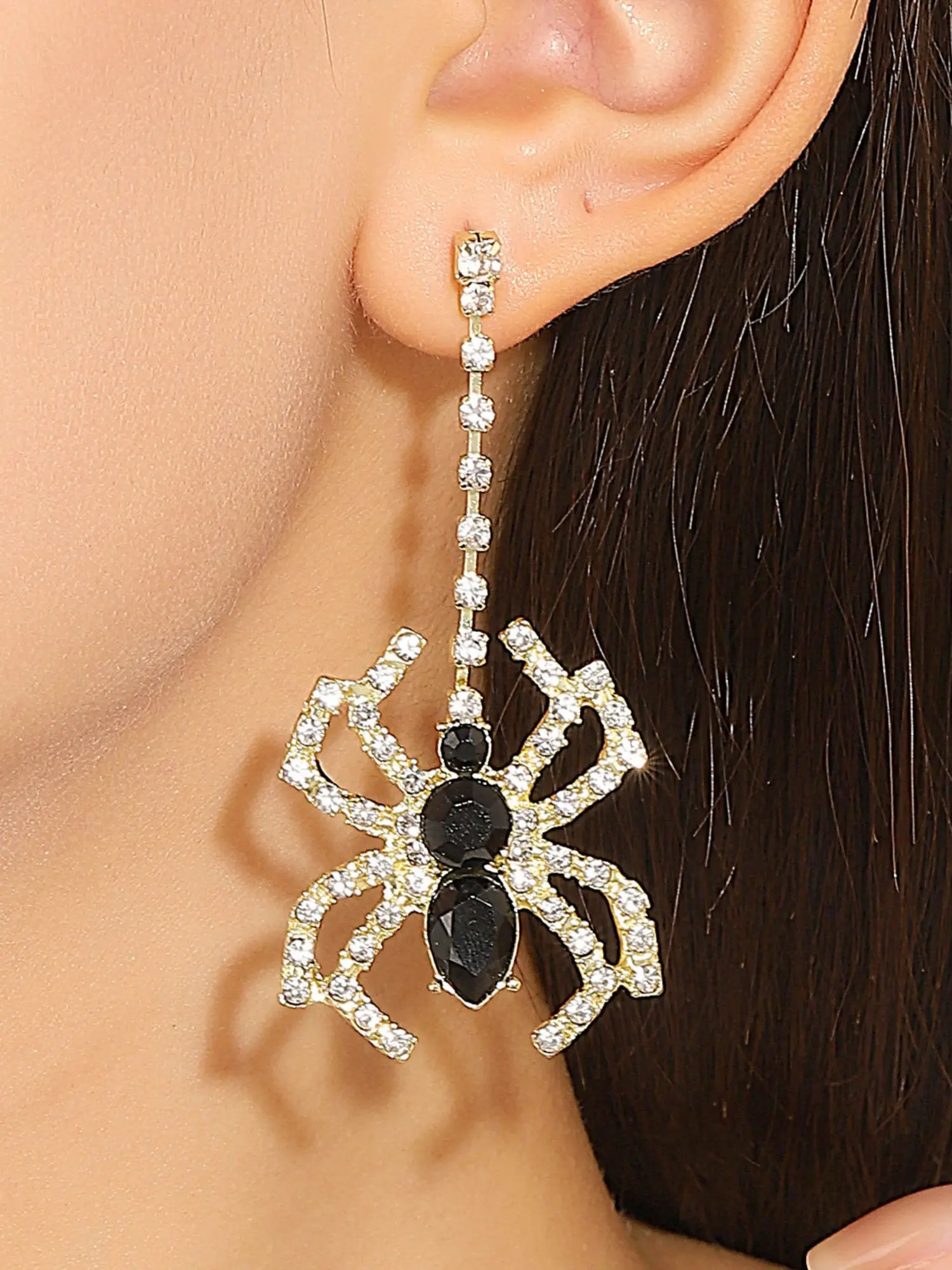 10pcs Water Drill Spider Long Alloy Earrings, Punk Style, Unique Design, Bold Statement Jewelry, Women's Fashion Accessories