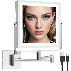Rechargeable Wall Mounted Makeup Mirror with Lights, Double Sided 1X/10X Magnifying Vanity Mirror with 3 Color Lighting, Touch Screen Dimmable, 360 Extension Foldable Arm()