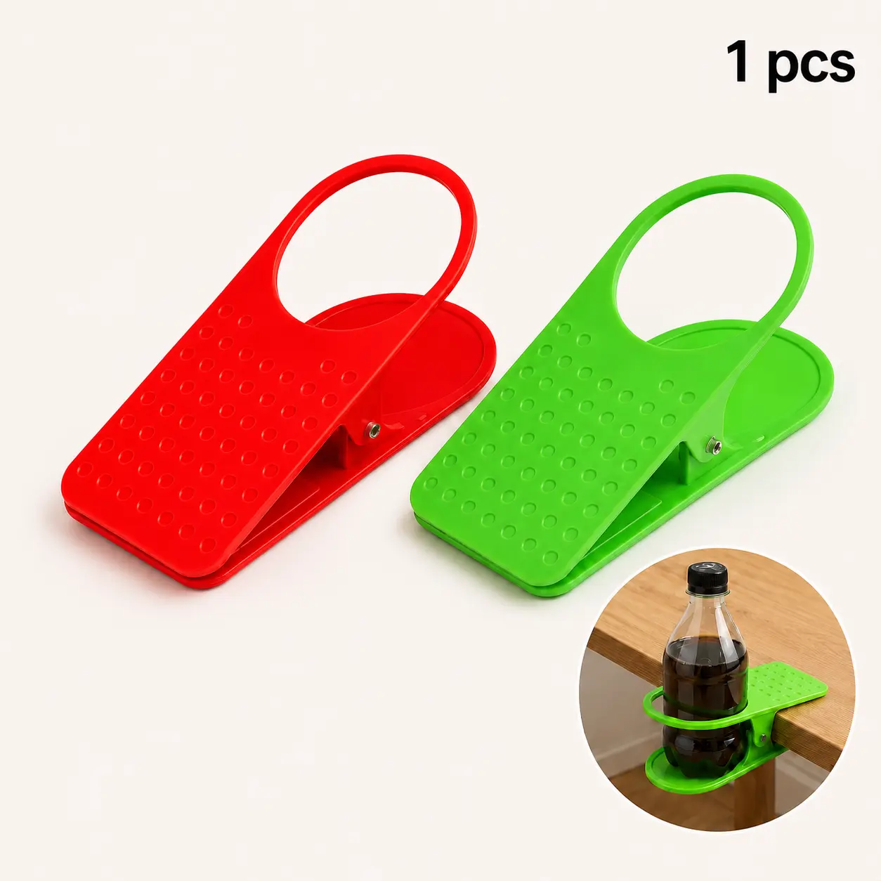 Molded Plastic Clip-On Desk Drink Holder with Portable Spring Clamp & Headphone Hook - Ideal for Cups, Water Bottles, Coffee Cups, Soda - For Home Office Users, Drink Holders
