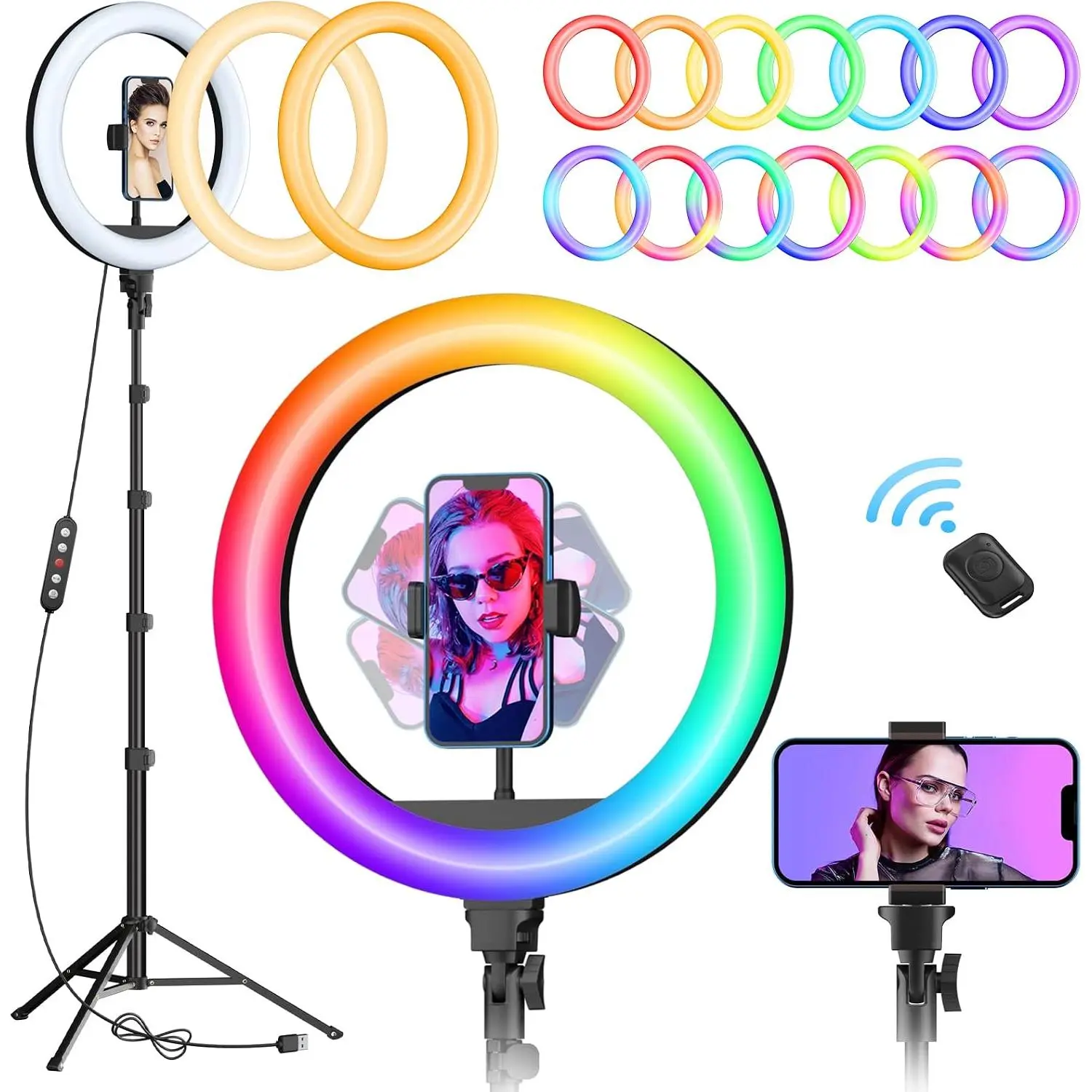 12" RGB Ring Light with 63" Tripod Stand, 3 CCT Mode and 39 Color Mode Selfie RingLight with Stand, 2-in-1 LED Ring Light with Selfie Remote, for Makeup, Live Stream