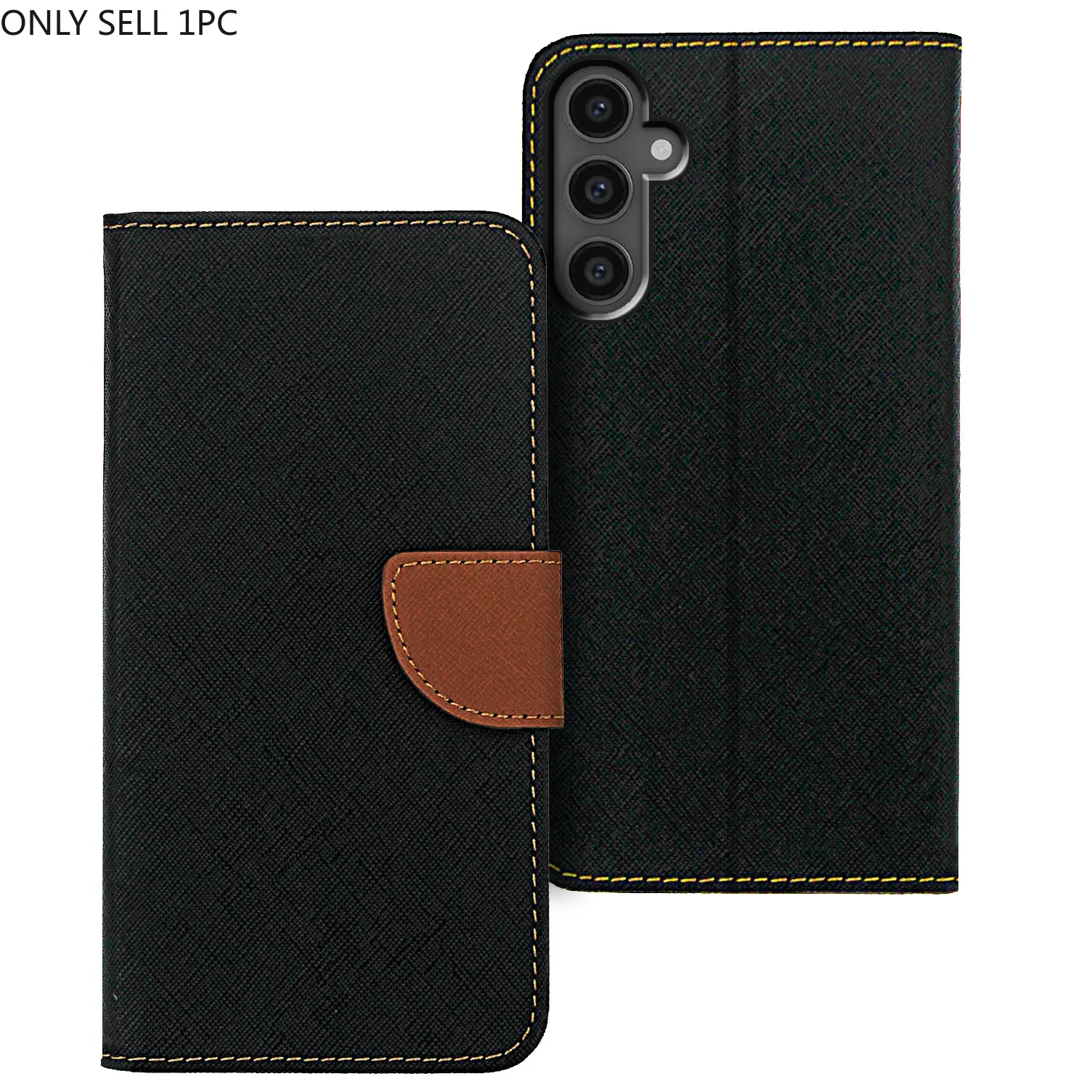 For Samsung Galaxy S5 S6 S7 S8 S9 S10 S20 S21 S22 S23 S24 S25 Plus Ultra FE Case PU Leather, Black and Brown two-tone, Card Slot With Kickstand Wallet Flip Protective Phone Case Cover