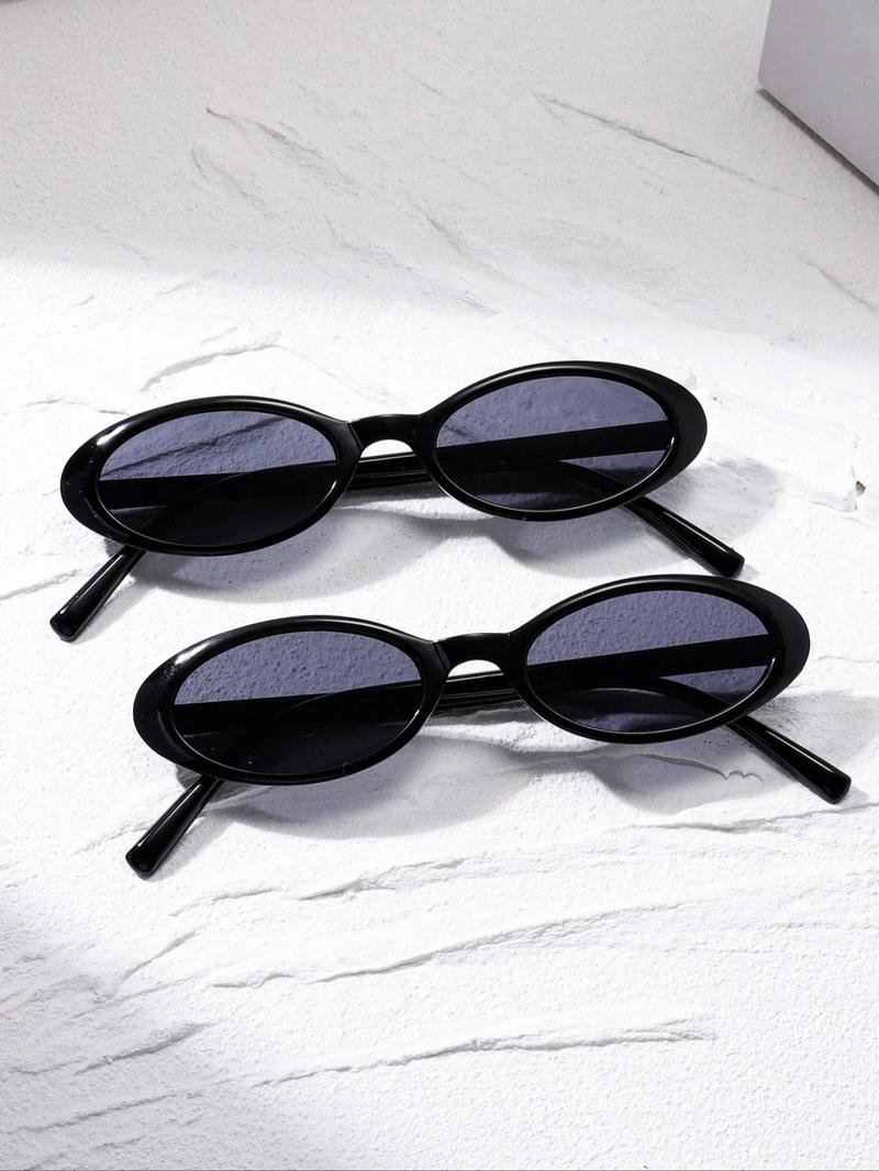 Unisex Street Style Vintage Oval Frame Sunglasses, 2 Pairs Trendy Y2k Sunglasses for Everyday Use, Fashion Accessories for Outdoor Activities for Women & Men with Box, Classic Oval Sunglasses