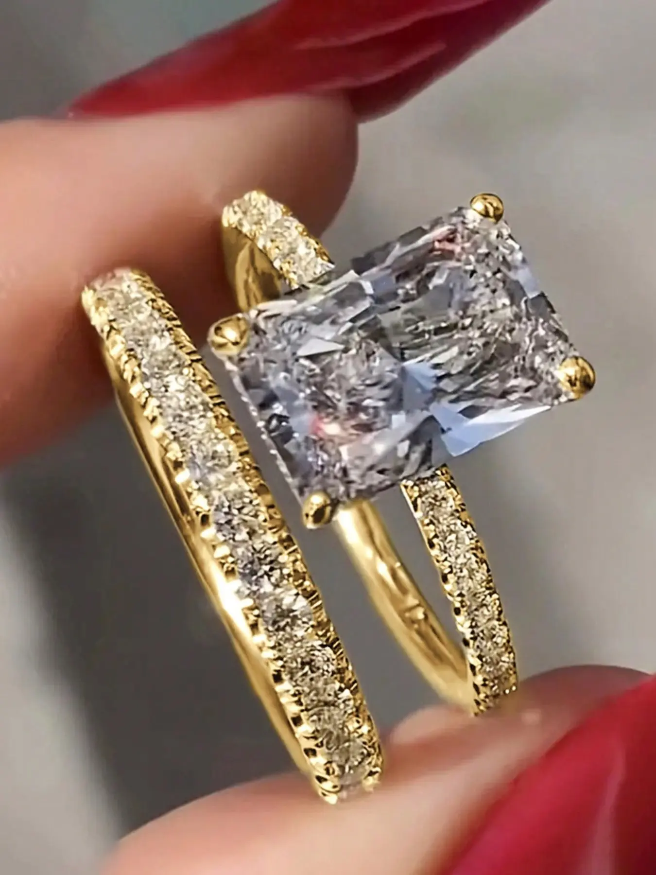 Elegant Zircon Ring Set, Copper Material, Couple's Jewelry, Perfect for Daily Wear, Weddings, Anniversaries, Sizes 6-10, Engagement Ring Set