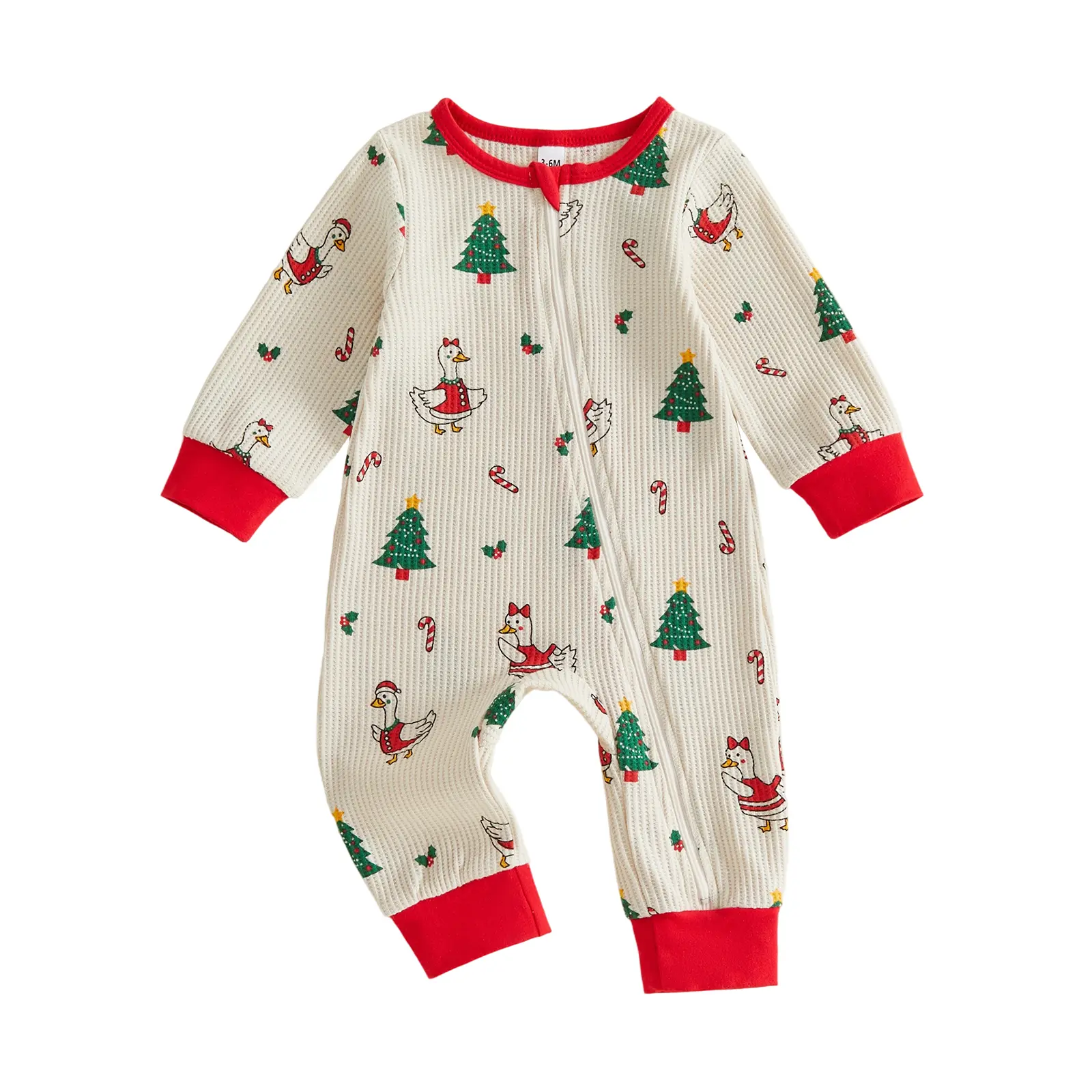 Meihuida Newborn Baby Boy Girl Christmas Zip up Romper Cute Goose Christmas Tree Print Long Sleeve Jumpsuit Fall Winter Clothes 0-12 Months