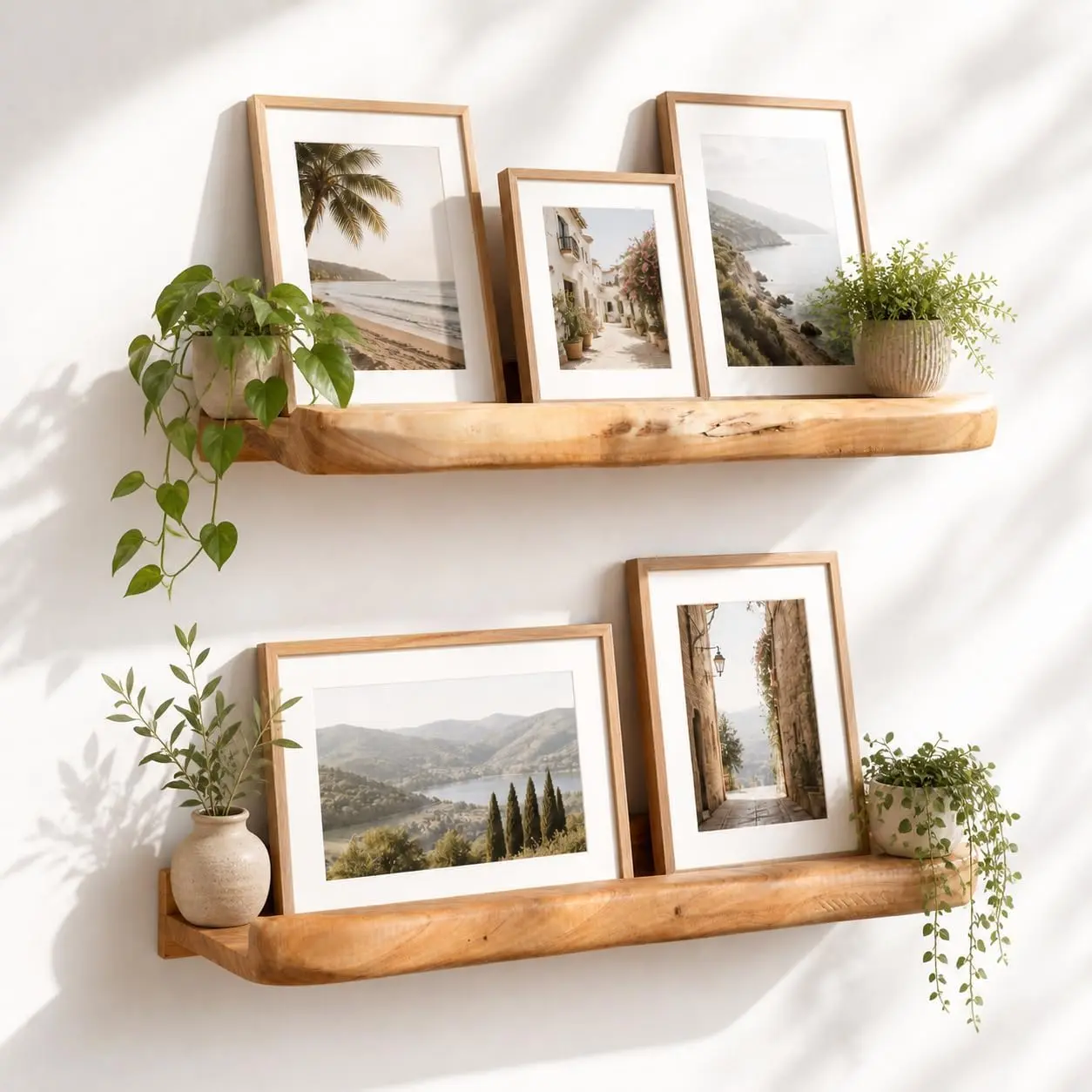 WELLAND 2-Pack Live Edge Cedar Floating Shelves with Picture Ledge| Each shelf measures approximately 16" W * 5.2" D * 1.2" H and supports up to 20 lbs, perfect for displaying framed photos