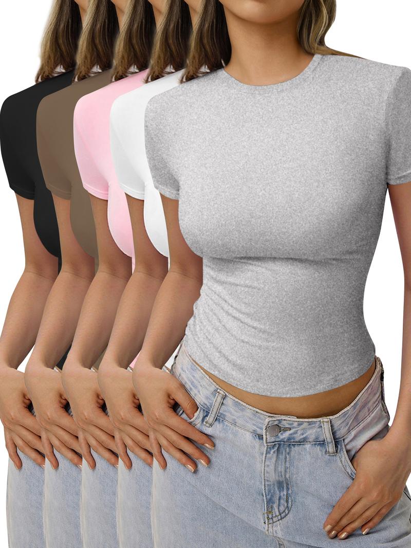 Women's Solid Color Tee, Casual Comfy Round Neck Short Sleeve T-shirt for Summer, Ladies Sleepwear for Daily Wear