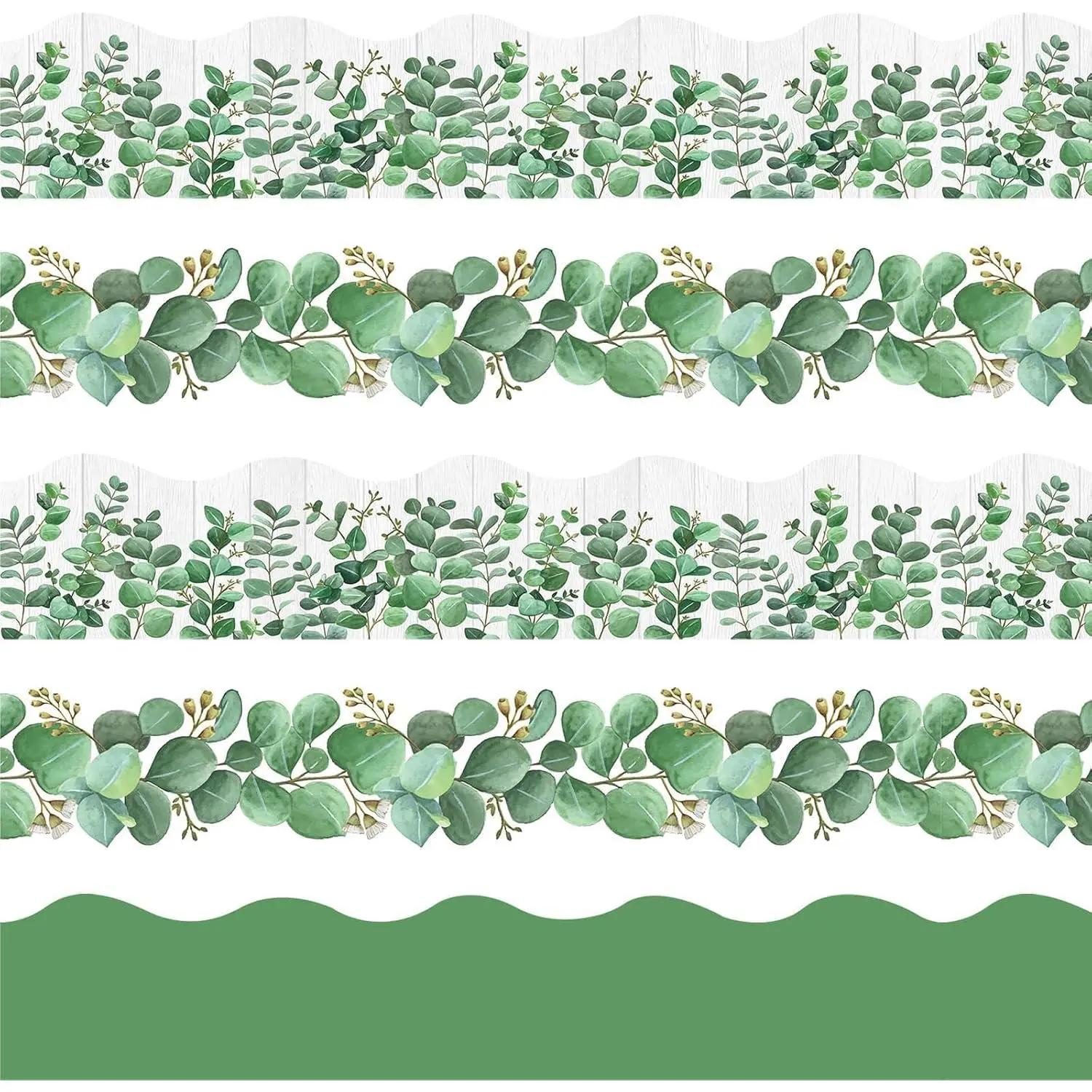 85ft Bulletin Board Borders Decorations, Eucalyptus Classroom Decor, Eucalyptus Greenery Scalloped Border Trim for Teacher School Office Supplies Classroom Door Wall Decor, 5 Patterns