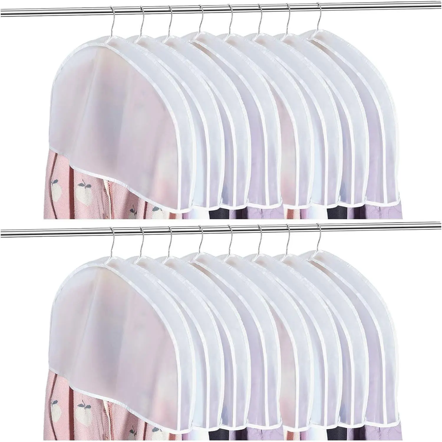 24 Pcs Vinyl Dustproof 2" Gusseted Shoulder Hanging Clothes Covers, 24"x12" Plastic Translucent Garment Protectors for Closet Storage of Suits, Coats, Jackets