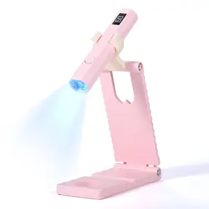 Handsfree LED Nail Lamp: Quick Dry Pink UV Nail Light with Foldable Stand Visible LCD 20/60s Timer Rechargeable Portable Cordless Gel Lamp Gel Tip Glue Rhinestone Decorations