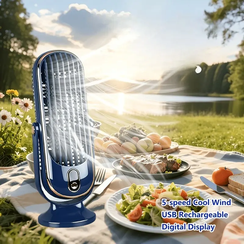 Portable Outdoor Camping Desktop Dual Head Fan, Dual Motor, 360° Adjustable, 5 Speeds, 1200mah Rechargeable, Home Office Travel