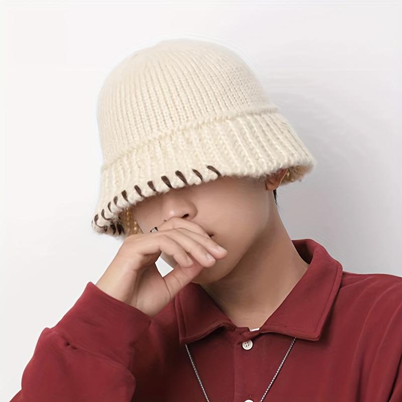 Men's New Overlock Fisherman Hat, Men's Autumn And Winter Trendy Knitted Hat, Men's Big Head Circumference Black Hat