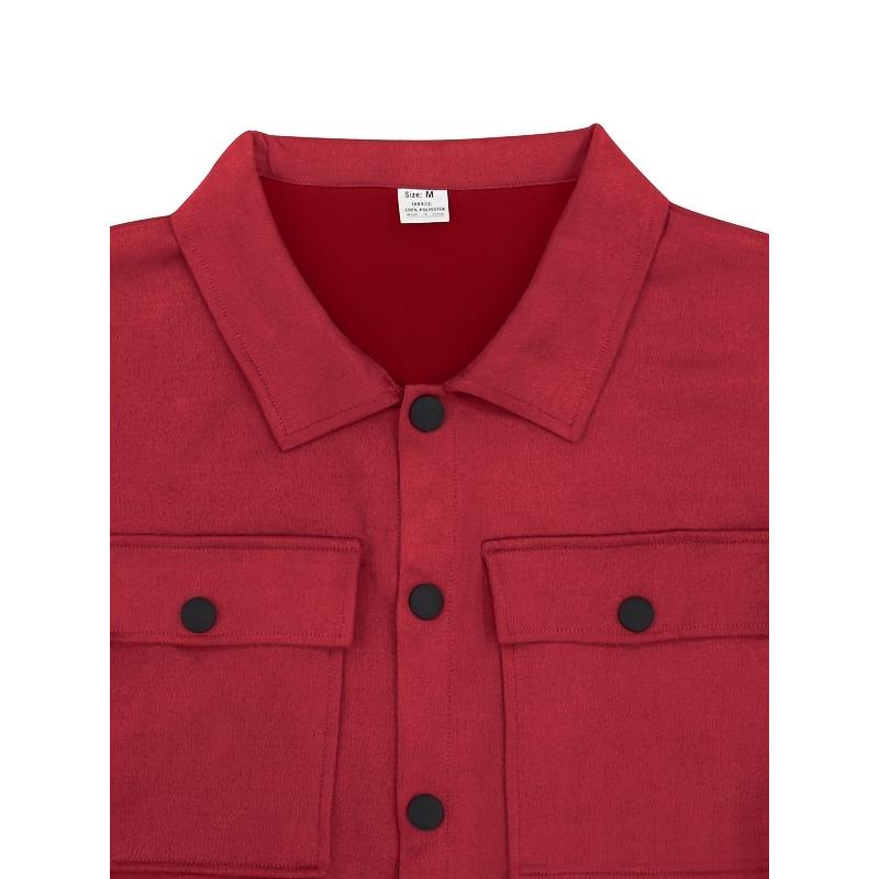 2pcs Men'S Casual Solid Color Sweatsuit Set, Polyester Knit Fabric with Slight Stretch, Regular Fit, with Lapel Collar, Button Details, for Spring/Fall - Fashionable American Style Workwear Jacket and Pants Combo