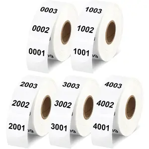 5 Rolls Consecutive Number 0001 to 5000 Label Bundle - 5000 count 1" White Round Sequential Number Label Stickers for Inventory Counting, Warehouse or Factory, 1000 Count/Roll