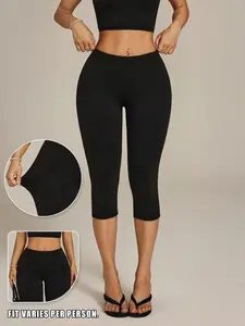 Black High Waist Capri Leggings for Women, Tummy Control & Body Shaping, Slimming Compression Fit, Seamless & Stretchy, Versatile for Daily & Sports Wear