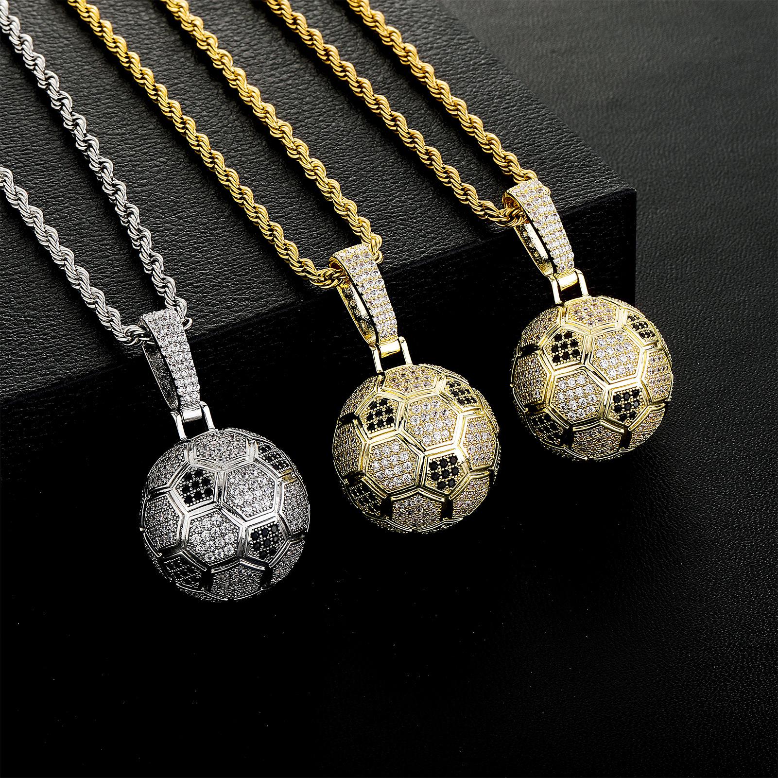 World Cup Football Pendant Hip-Hop Sports Style Micro-Inlaid Zircon Necklace Fan Necklace