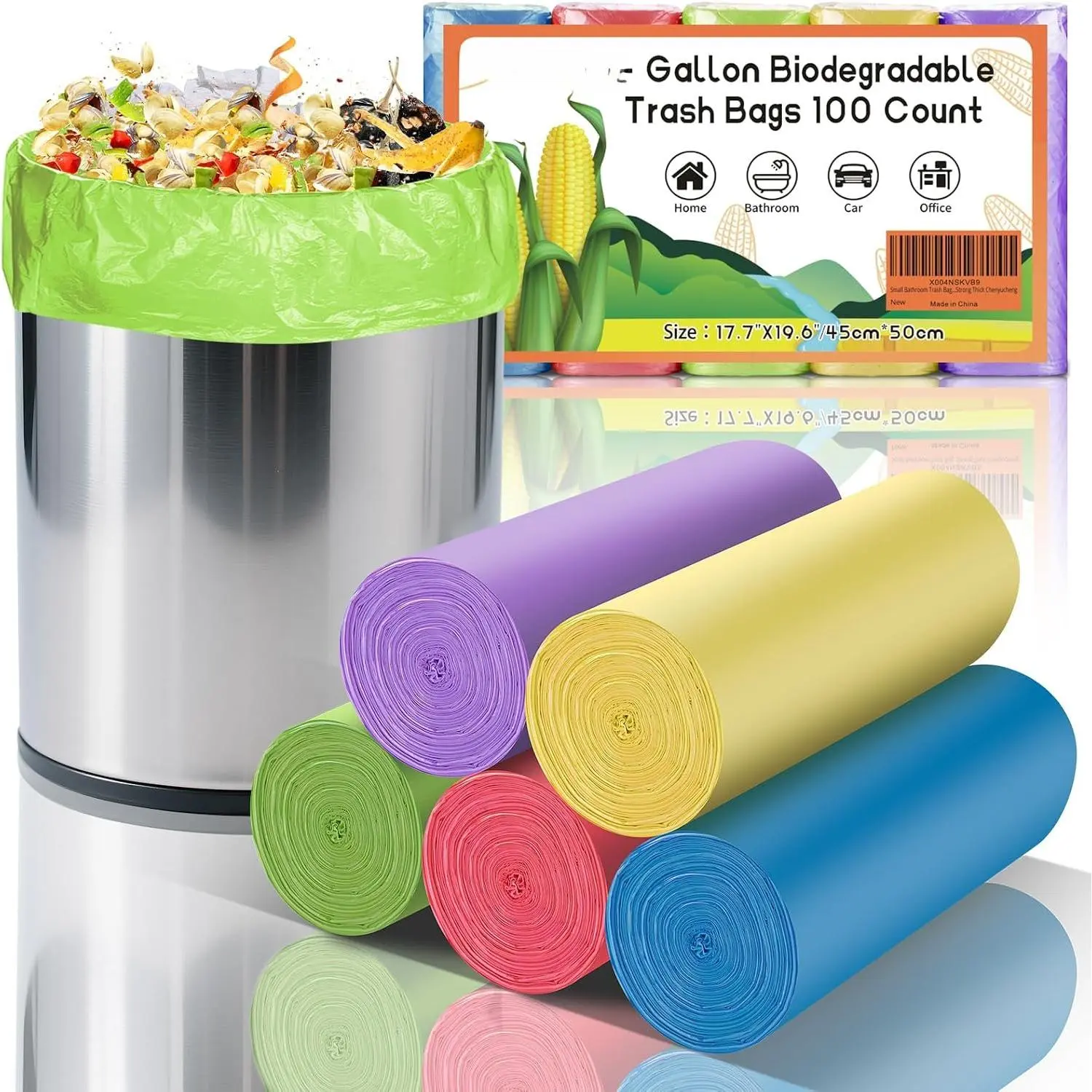 4 Gallon Small Bathroom Trash Bags  100 Count | 4 Gal Mini Garbage Bags,Colorful 15 Liter  Basket Liners For Kitchen Office  Unscented  Thick