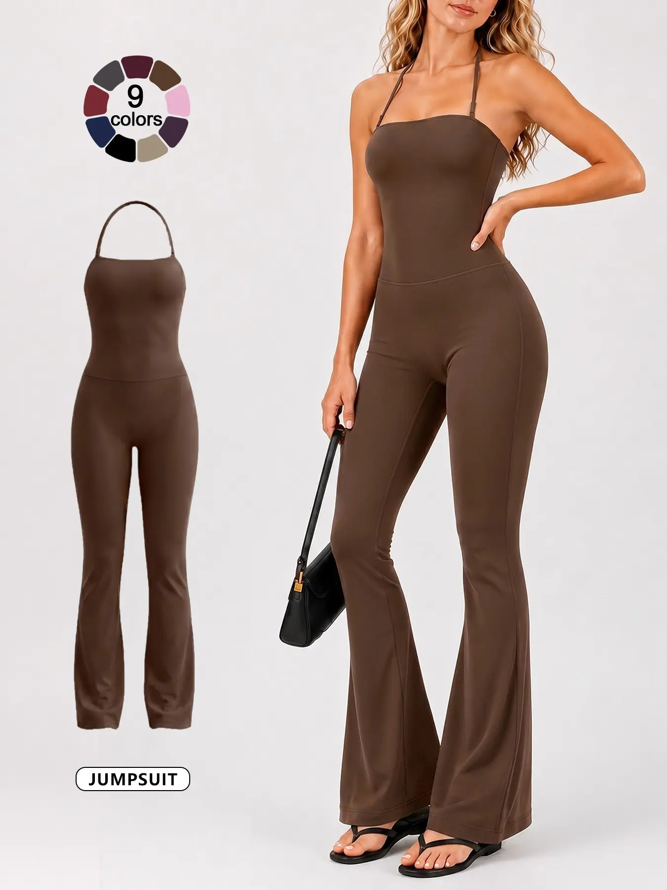 Women’s Sleeveless One Piece Jumpsuit Adjustable Straps Buttery Soft Loungewear 4 Way Stretch Shaping Flare Pants Backless Vacation Going Out Travel Outfit Layering Base Versatile Casual Fashion Sexy Pajamas