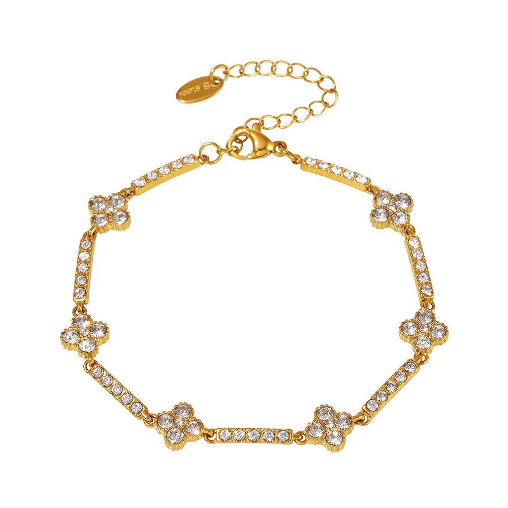 Loveden Mysterious Titanium Steel Bracelet, PVD Real Gold Plated, Starry 4-Leaf Flower Design, Fashion Costume Jewelry Bangle