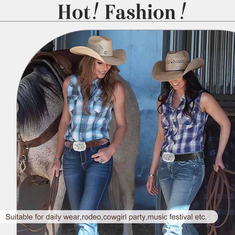 XZQTIVE Unisex Western Genuine Leather Belt - Floral Engraved Tooled Strap with Embossed Scrollwork Buckle, Perfect for Cowgirls & Cowboys