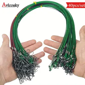 40pcs 125LB Fishing Leaders Line Steel Leaders Fishing Leaders with Swivels and Snaps, Red/ Green/ Black