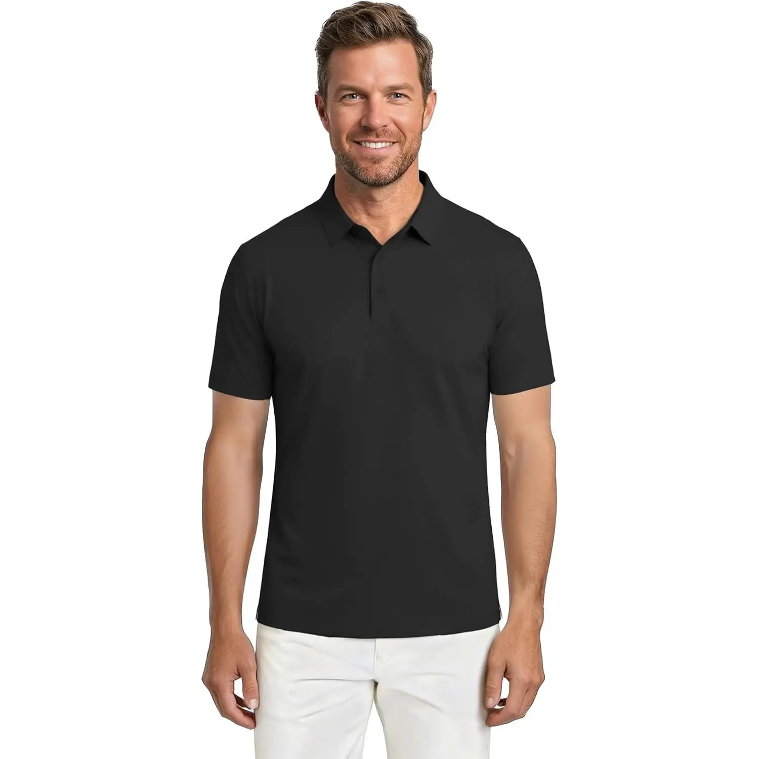 Soojun Men's Short Polo Shirt - Aero-Soft Cotton-Feel Stretch Spandex Nylon Fabric Performance Top, Athletic Fit for Unrestricted Movement, Executive Style, Menswear