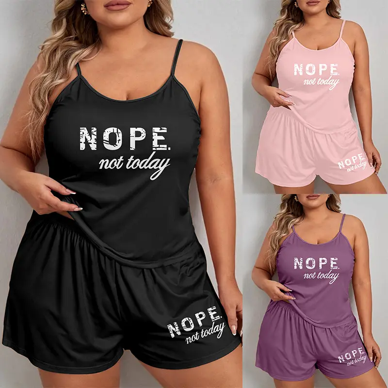 Women's Plus Size 2-Piece Camisole Pajama Set, Basic Solid Loungewear with Loose Fit Shorts, Camisole Neck, Nightwear, Lady, Pajama Shorts, Plain, 2Xl, Nylon Blend, Two-Pieces, Spandex Mix