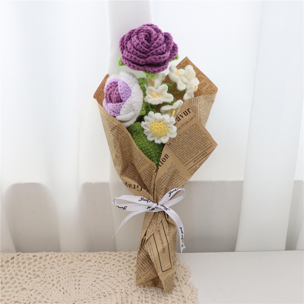 Artificial Flower Bouquet, 1 Count Handmade Crochet Flower Bouquet, Decorative Flower for Home Wedding Party Gift, Creative Olympic Flower Bouquet, Artificial Flower Decoration, Crochet Flowers Bouquet