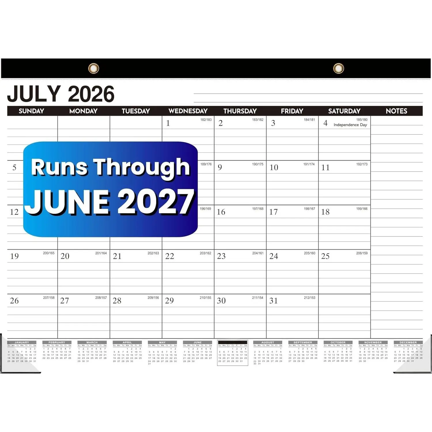 Desk Calendar 2026-2027 - 18 Months Wall Calendar Until June 2027, 17" x 12", Ample Space, Plastic Cover, Large Monthly Calendar 2026  for , Office & School Easy Organization