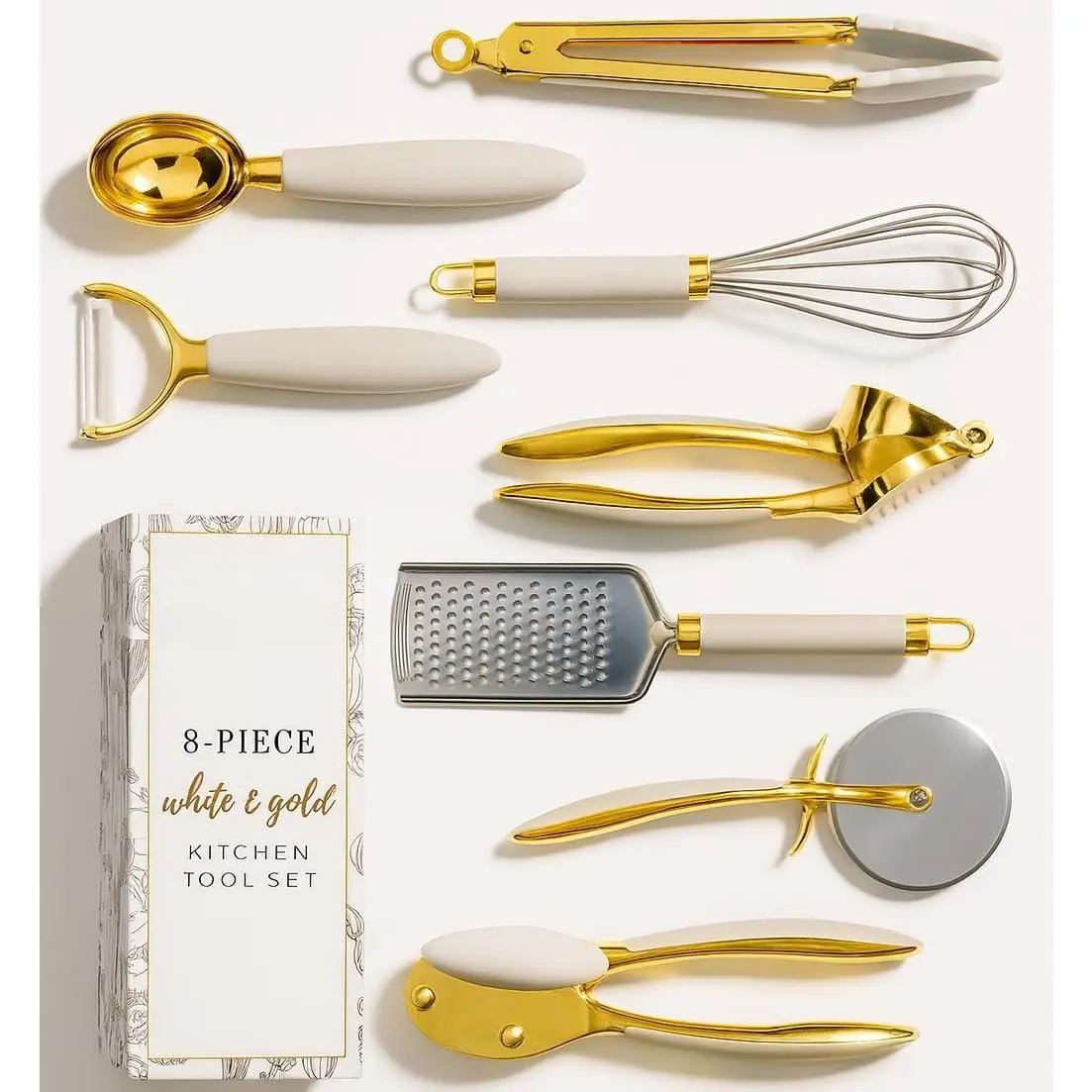 White &  Cooking Utensils Set, 8- | Kitchen Utensils Set Includes Can Opener, Tongs and Garlic Press, White and  Kitchen Accessories for Kitchens