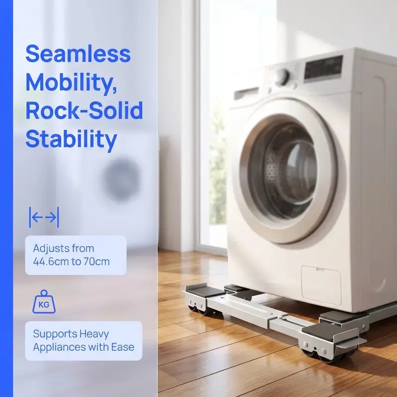 Adjustable telescopic heavy-duty metal frame household appliance moving cart, Home, with a two-piece set, lockable wheel frame, suitable for washing and drying machines, low and 4cm high, suitable for heavy-duty electrical appliances of 17.56-27.56inch