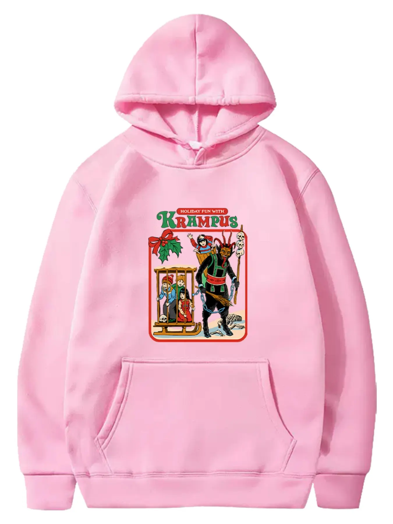 Holiday Fun Krampus Punk Style Hooded Sweatshirt, Casual Loose-Fit Long Sleeve, High-Quality Fall Winter Unisex Apparel