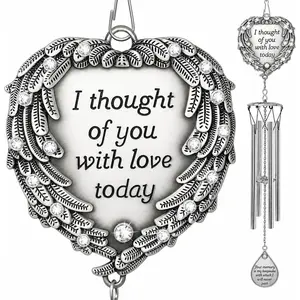Memorial Wind Chimes Outdoor - Sympathy  Loss of Loved  - I Thought of You with Love Today Poem - Angel  Heart Teardrop Charm - in Loving Memory Wind Chime - 23 Inch